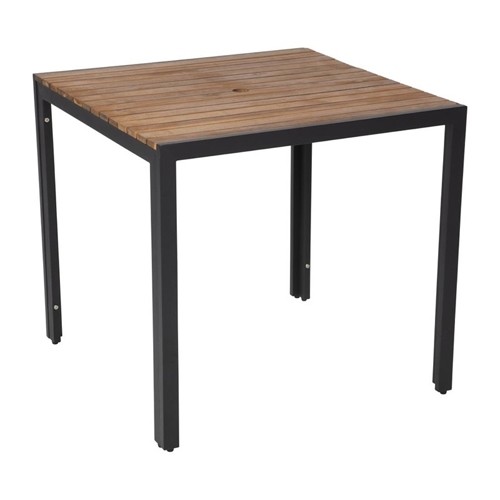 TABLE STEEL AND ACACIA WOOD DIM. 80X80x74CM.