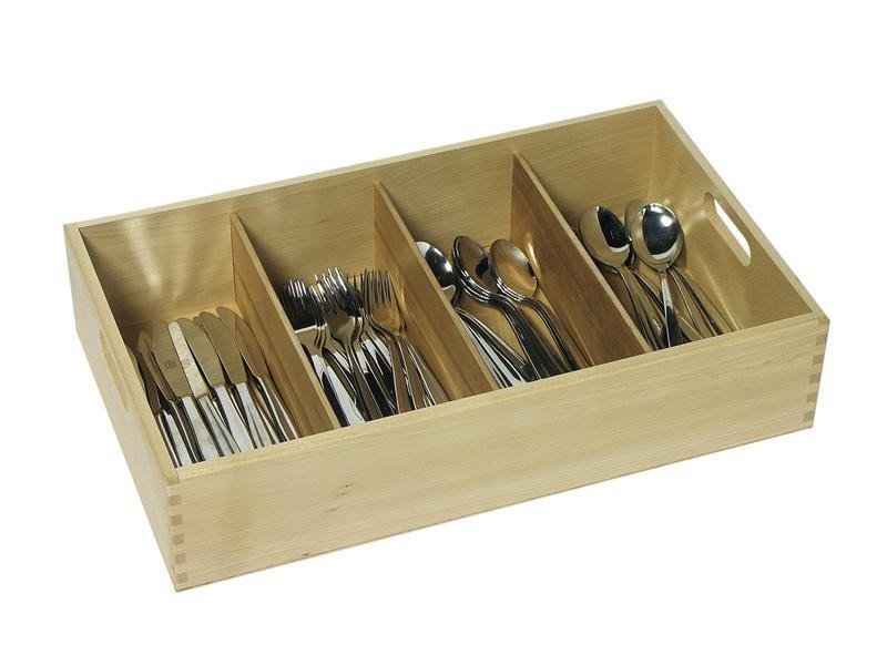 BESTECKKASTEN BUCHENHOLZ 4-TEILIG. ABMESSUNGEN 52X31X12CM.