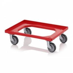 TRANSPORTFAHRWERK MIT 4 ROLLEN EURONORM ABM. 61X41CM. HGT. 16CM. FARBE ROT