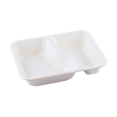 SUGAR CANE MENU TRAY 2 SECTIONS BIO-LAMINATED DIM. 22.7X17.8X4.5CM. BOX OF 250 PIECES