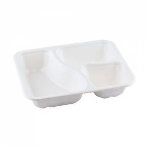 SUGAR CANE MENU TRAY 3 SECTIONS BIO-LAMINATED DIM. 22.7X17.8X4.5CM. BOX OF 250 PIECES