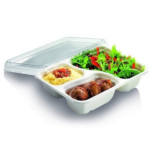 SUGAR CANE MENU TRAY 3 SECTIONS BIO-LAMINATED DIM. 22.7X17.8X4.5CM. BOX OF 250 PIECES