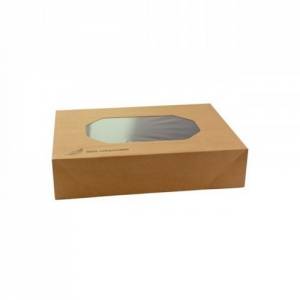 Kraft cateringdoos met pet venster afm. 36x25x8cm. doos à 50 stuks