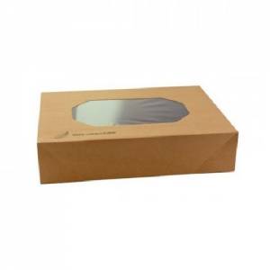 Kraft cateringdoos met pet venster afm. 46x31x8cm. doos à 100 stuks