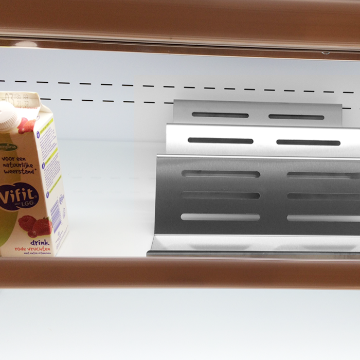 Belegdisplay 3-vaks presentatie voor wandkoeling afm. 30x35x(h)9cm. rvs