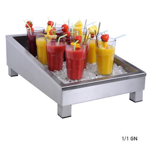 Crushed-icebak incl. aftap en rvs lekrooster gn 1/1 afm. 39,5x60x(h)20/12,5cm. rvs