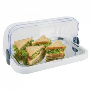 BUFFET SHOWCASE WHITE PLATE WITH ROLL TOP LID, STAINLESS STEEL TRAY AND 2 COOLING ELEMENTS 1 LEVEL DIM. 44X32X(H)20.5CM. PLASTIC
