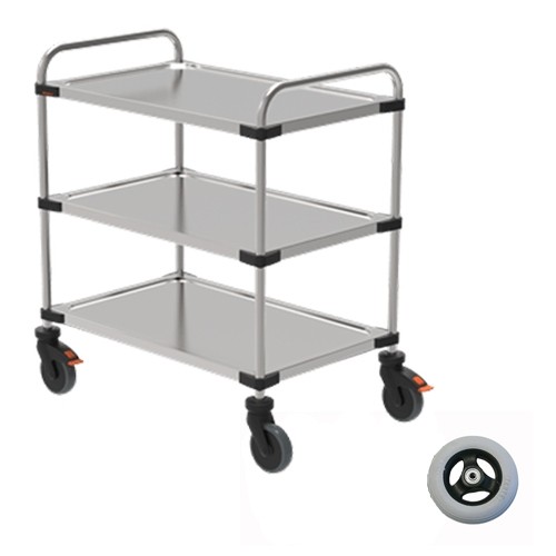 SERVING TROLLEY DIM. 107X67X95CM. STAINLESS STEEL STANDARD 3-SHELVES DIM. 100X60CM. 4-CASTORS AS Pneumatic TIRE(2/BRAKE) RIEBER