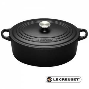 Braadpan ovaal m/deksel diam. 29cm. inh. 4,7 liter gietijzer kleur zwart Le Creuset