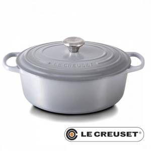 Braadpan ovaal m/deksel diam. 31cm. inh. 6,3 liter gietijzer kleur grijs Le Creuset