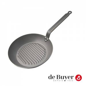 Grillpan rond diam. 30cm. geribbeld plaatstaal De Buyer