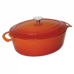 FRYING PAN OVAL W/LID CONT. 6LTR. CAST IRON COLOR ORANGE