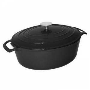 FRYING PAN OVAL W/LID CONT. 6LTR. CAST IRON COLOR BLACK