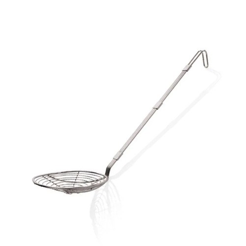 Frituurschep m/versterkte draadgreep diam. 16cm. lg. 45cm. rvs