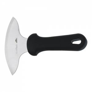 PIZZA CUTTER MEZZALUNA HALF MOON STAINLESS STEEL W/BLACK PLASTIC HANDLE