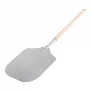 Pizzaschep m/houtensteel lengte 90cm. bladmaat 31x36cm.