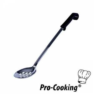 SERVING SPOON PERFORATED PRO-COOKING LENGTH 35CM. STAINLESS STEEL WITH BLACK PLASTIC HANDLE