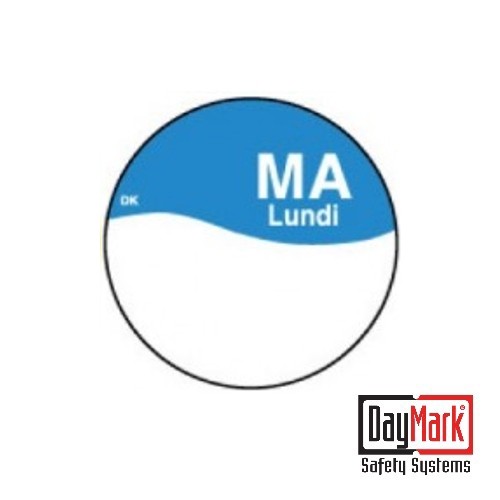 PERMANENT STICKERS 'MONDAY' WITH WRITING SURFACE ROLL OF 1000 PIECES - DAYMARK