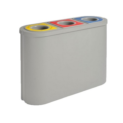 WASTE SEPARATION UNIT FOR 3 WASTE STREAMS: PAPER, PLASTIC, RESIDUAL WASTE DIM. 38.5X110X(H)75.5CM. INH. 3X45LTR. RECYCLED PLASTIC LIGHT GRAY TRIUMPH