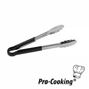 SERVING TONGS PRO-COOKING STAINLESS STEEL W/BLACK PLASTIC HANDLE LENGTH 25CM.