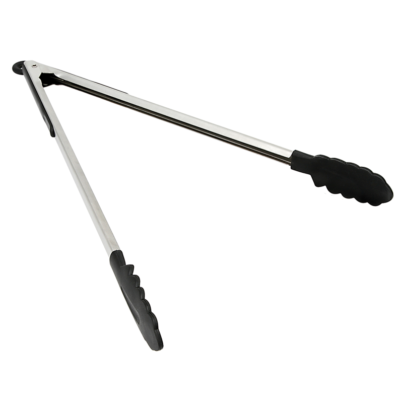 Serveertang zwarte greep lg. 26cm. met zwart nylon uiteinde rvs
