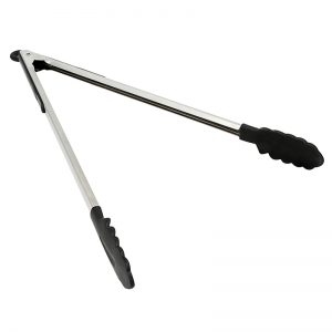 SERVIERZANGE MIT SCHWARZEM GRIFF LG. 26CM. MIT SCHWARZEM NYLON-ENDE AUS EDELSTAHL