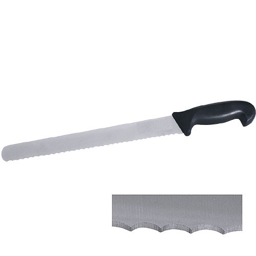 Broodmes afm. 28cm. getand chroom vanadium molybdan m/kunststof greep