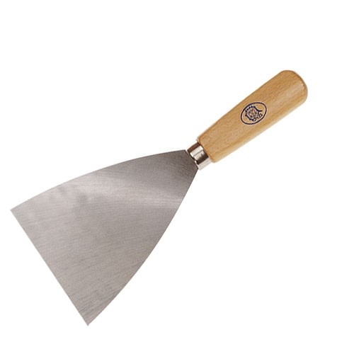 Bakplaatmes breedte 10cm. staal m/houten handvat