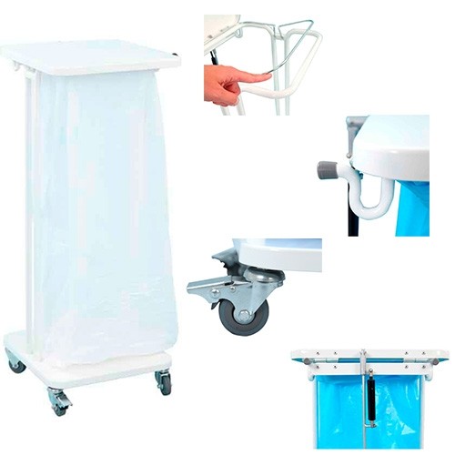 MOBILE WASTE BAG HOLDER 60 LITER WITH COVER COLOR WHITE SAEKKO BOY