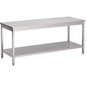 ARBEITSTISCH EDELSTAHL MIT GESCHLOSSENER BASIS 1400x700MM. H 850MM.