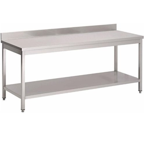 Werktafel rvs m/gesloten onderbouw en blokopstand 1200x700mm. h 850mm.