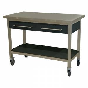 TABLE DE TRAVAIL À CHARGEMENT MOBILE ET ÉTAGÈRE INFÉRIEURE EN VOLKERN COULEUR ANTHRACITE DIM. 120X60X90CM.