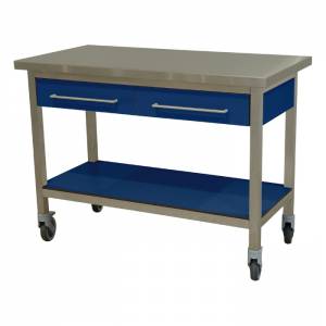 ARBEITSTISCH, BEWEGLICHE SCHUBLADEN UND UNTERES REGAL IN DER FARBE FARBE BLAU DIM. 120X60X90CM.