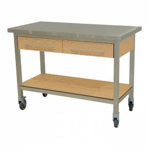 ARBEITSTISCH, BEWEGLICHE SCHUBLADEN UND UNTERES REGAL IN DEN ABMESSUNGEN DER FARBE HELLE EICHE. 120X60X90CM.