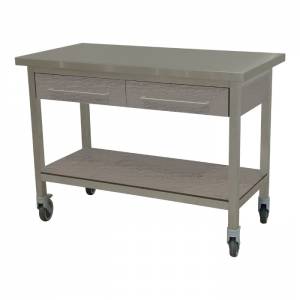 ARBEITSTISCH, BEWEGLICHE SCHUBLADEN UND UNTERES REGAL AUS MASSIVEM KERN, FARBE GERÄUCHERTES EICHENHOLZ, ABM. 120X60X90CM.