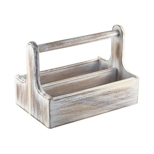 Tafelcaddy draagbaar whitewash hout afm. 25x15,3cm.