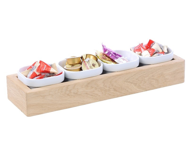 Vergadersetje incl. 4 stuks vierkante porseleinen bakjes in de kleur wit