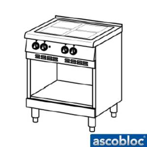 PLAQUE DE CUISSON VITROCÉRAMIQUE ASCOLINE 700 AEH 500 DIMENSIONS. 700X706X850MM. ASCOBLOC 400V - 12KW