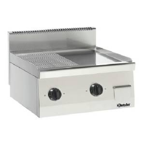 Grillplaat 1/2 glad-1/2 geribbeld afm. 600x600x(h)290mm. Serie 600 b600 Bartscher