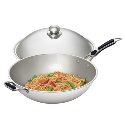 WOK PAN WITH STAINLESS STEEL LID AND EXTRA HANDLE DIAM. 36CM. INH. 6.0LTR. STAINLESS STEEL BARTSCHER