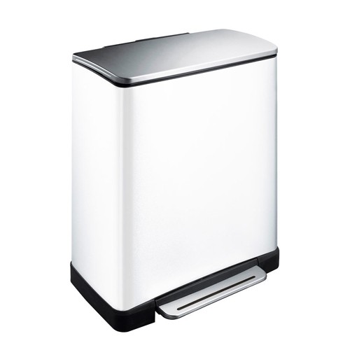 E- CUBE RECYCLING PEDAL BIN CONTENT. 28+18LTR. WHITE MATT STAINLESS STEEL EKO