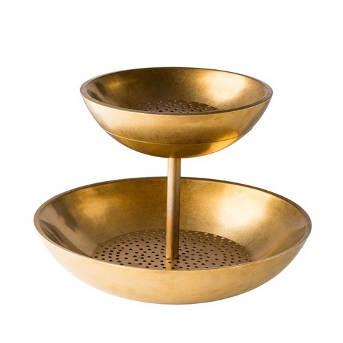 ÉTAGÈRES 2 PIÈCES DIAM. 30x33CM. OR VINTAGE EN ACIER INOXYDABLE