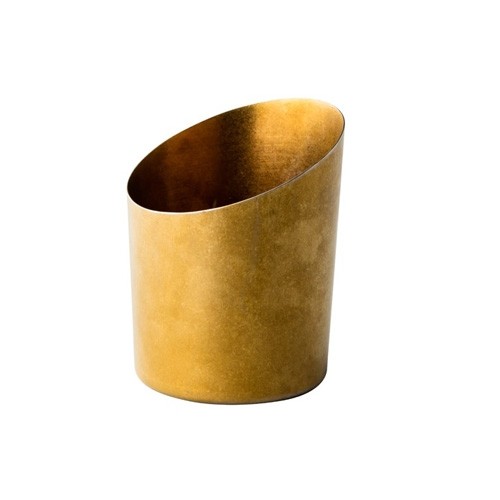 PRÄSENTATIONSBOX ABGEWINKELT DURCHM. 9,5 cm. INH. 40CL. VINTAGE EDELSTAHL GOLD