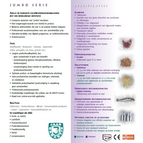 VAKUUMVERPACKUNGSMASCHINE JUMBO PLUS EDELSTAHL/TISCHMODELL, ABM. 45X33X29,5CM. STROMVERSORGUNG 230V-1-50Hz/300W