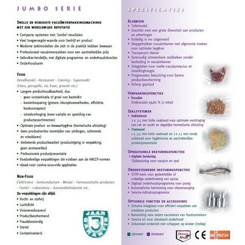 VAKUUMVERPACKUNGSMASCHINE JUMBO 35 EDELSTAHL/TISCHMODELL, ABM. 45X52,5X38,5CM. STROMVERSORGUNG 230V-1-50Hz/0,55 kW