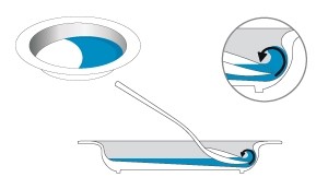 ASYMETRISCHER TELLER MIT ROTEM RAND DURCHM. 20 CM.