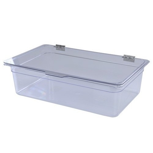 EINSETZEN DER PFANNE MIT HALTEDECKEL GN 1/1-15CM. TIEF TRANSPARENTER KUNSTSTOFF