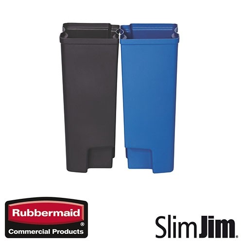 DOUBLE BOX INTÉRIEUR NOIR/BLEU 30L. MARCHE AVANT 'SLIM JIM STEP-ON' RUBBERMAID