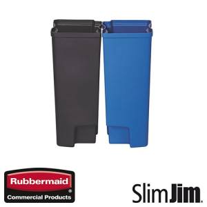 DOUBLE INSIDE BOX BLACK/BLUE 30L. FRONT STEP 'SLIM JIM STEP-ON' RUBBERMAID