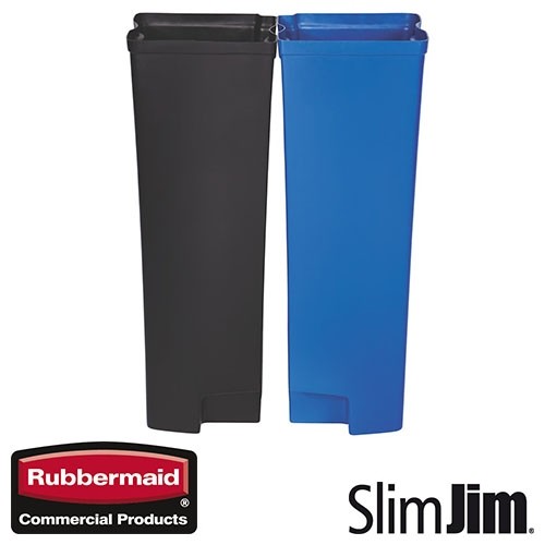 DOUBLE BOX INTÉRIEUR NOIR/BLEU 30L. MARCHE AVANT 'SLIM JIM STEP-ON' RUBBERMAID
